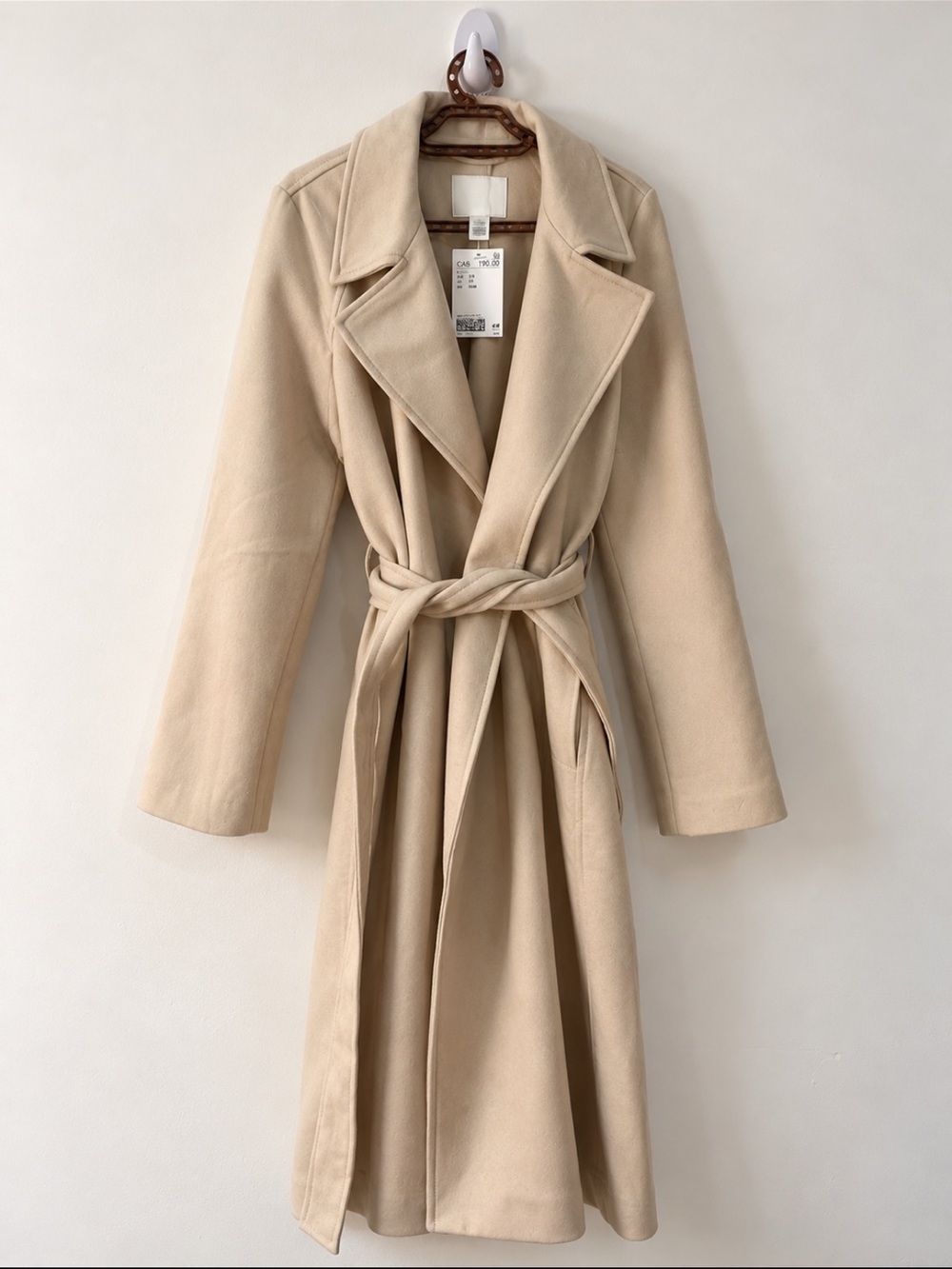 H&M Cream Wrap Trench Coat with Tie Waist